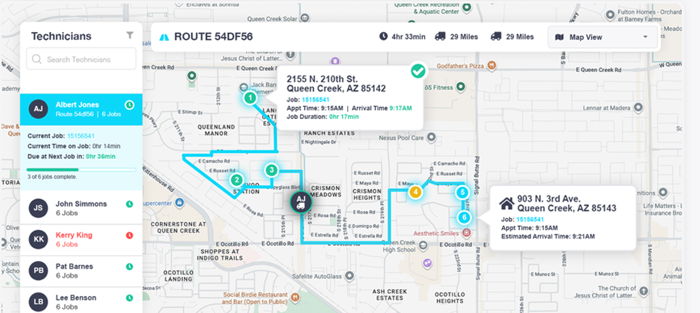Fieldly route map with optimized stops